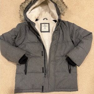 Abercrombie Kids Charcoal Puffer Jacket with Faux Fur Hood